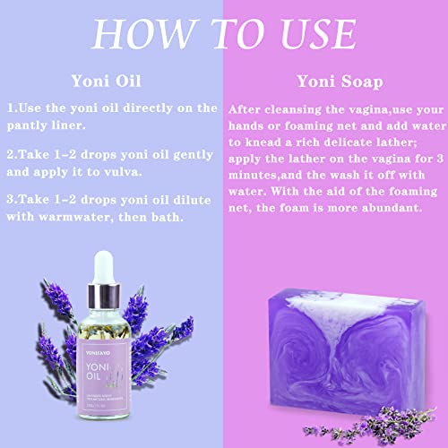 Yoni Wash Yoni Oil Yoni Soap Set, 5.29oz Yoni Soap Bar, 2 * 30ml Feminine Oil, 6.7 fl.oz Feminine Wash