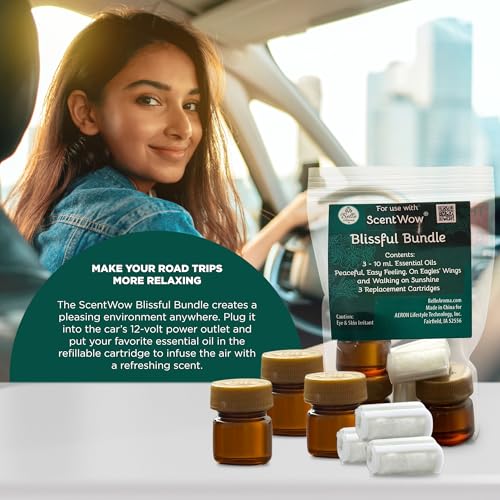 ScentWow Aromatherapy Car Diffuser Refill Essential Oil Bundle with Three Refill Pads and 10ml Bottles