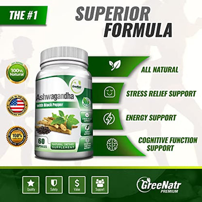 GreeNatr Total Wellness Support with Ashwagandha Capsules with Black Pepper for Enhanced Absorption