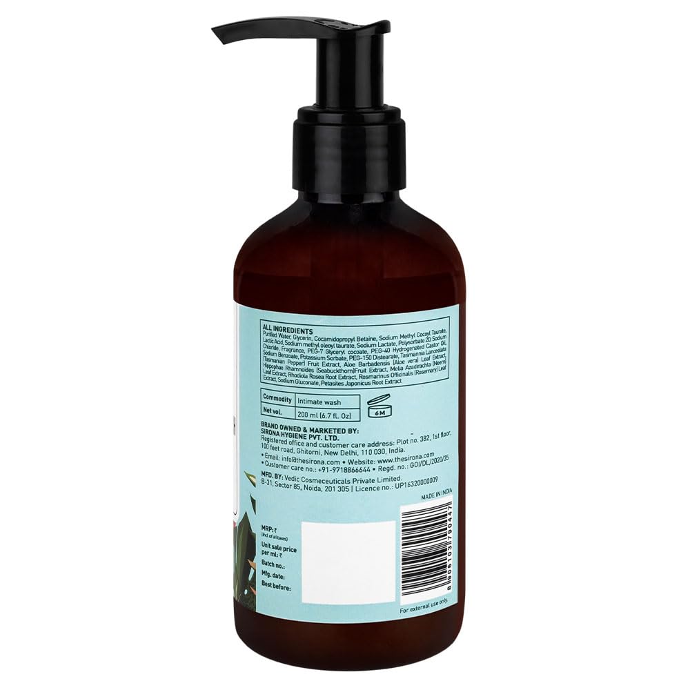 Sirona Natural Refreshing Feminine Wash - 6.7 Fl Oz (200 ml) - No Chemical, No Irritation, pH Balanced Intimate