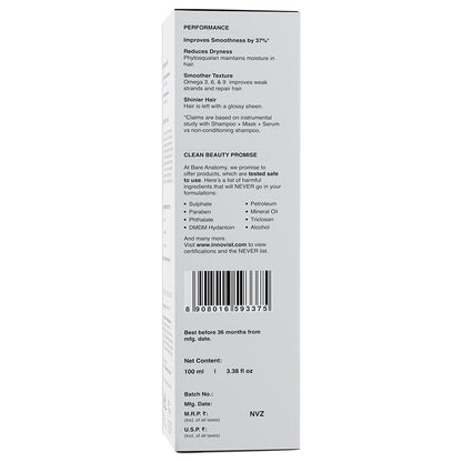 Bare Anatomy Ultra Smoothing Hair Serum Powered By Carbohydrate Complex & Niacinamide - Serum for Smooth & Shiny Hair - For Dry & Frizzy Hair - Women & Men - 100 ml