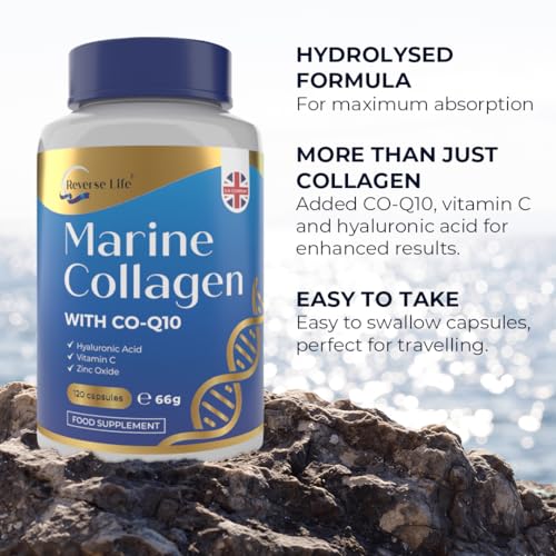 Reverse Life Marine Collagen Capsules 1200mg - with Hyaluronic Acid & Vitamin C + Q10