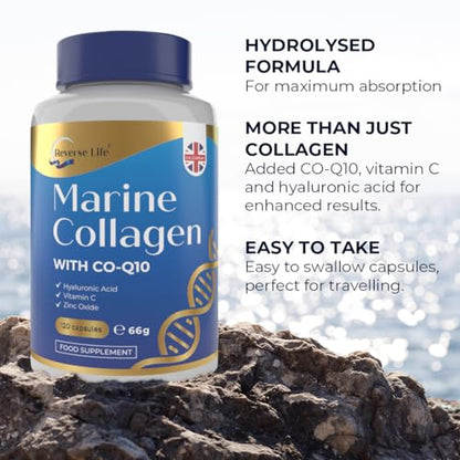 Reverse Life Marine Collagen Capsules 1200mg - with Hyaluronic Acid & Vitamin C + Q10