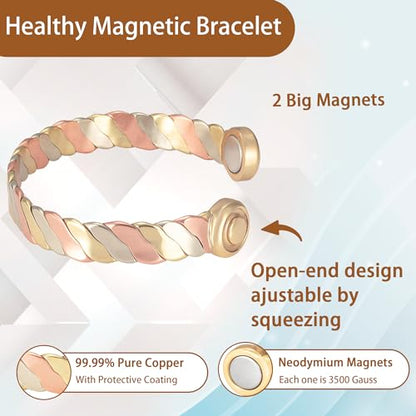 MagVIVACE Women Copper Magnetic Bracelet for Arthritis, Pure Copper Jewelry, Lymph Detox Bracelets