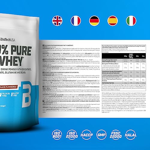 BioTechUSA 100% Pure Whey - Protein Powder with BCAA and Glutamine - Gluten-Free, Palm Oil Free