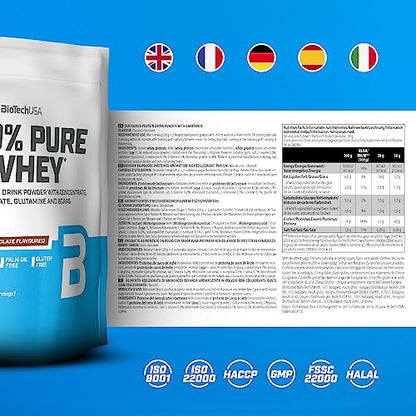 BioTechUSA 100% Pure Whey - Protein Powder with BCAA and Glutamine - Gluten-Free, Palm Oil Free