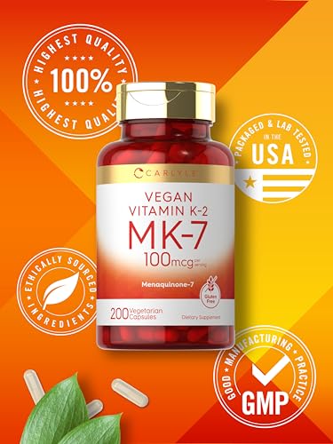 Carlyle Vitamin K2 MK7 100mcg - 200 Vegan Capsules - Menaquinone-7 Supplement