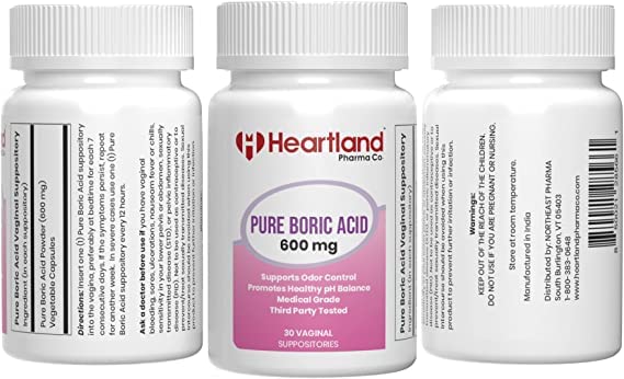 Heartland Pharma Boric Acid Vaginal Suppositories Medical Grade 100% USA Manufactured (30 ct)(1 Pack)