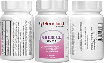 Heartland Pharma Boric Acid Vaginal Suppositories Medical Grade 100% USA Manufactured (30 ct)(1 Pack)