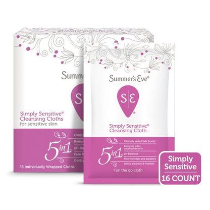 Summer's Eve Feminine Cleansing Cloths - Sensitive Skin - 16 Each - Pack of 2