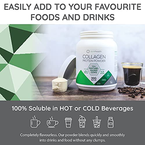 Pure Health Unflavored Collagen Powder Supplement 454g - 20g of Protein Per Serving
