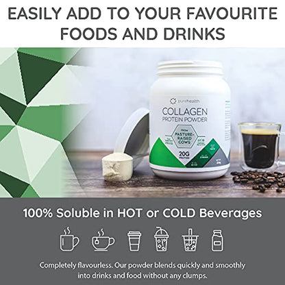Pure Health Unflavored Collagen Powder Supplement 454g - 20g of Protein Per Serving