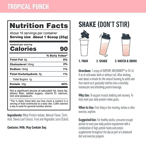 Isopure Protein Powder, Clear Whey Isolate Protein, Post Workout Recovery Drink Mix