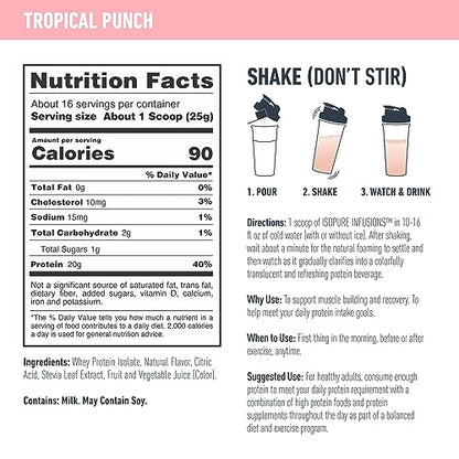 Isopure Protein Powder, Clear Whey Isolate Protein, Post Workout Recovery Drink Mix