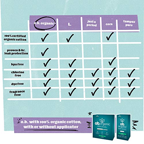 o.b. Organic Tampons, Made with 100% Organic Cotton, Proven 8 Hour Leak Protection, Super, 24 Count