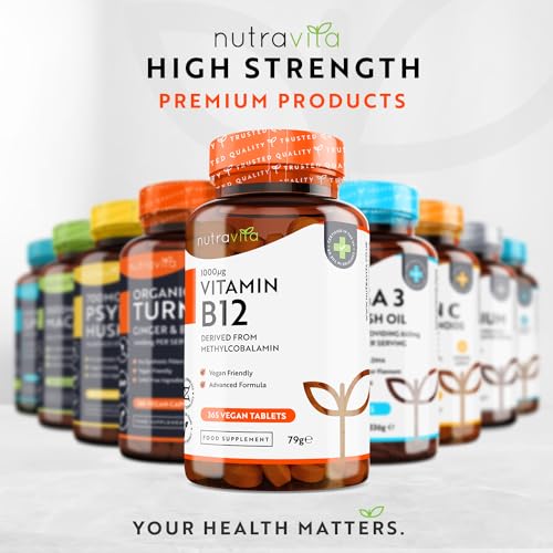 Vitamin B12 1000mcg - 365 High Strength Vegan Tablets (1 Year Supply) - Max Strength
