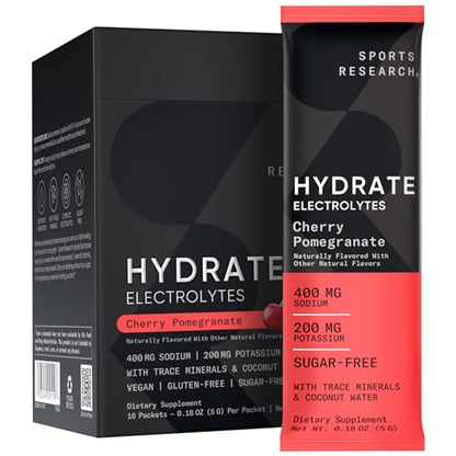 Sports Research Hydrate Electrolytes Powder Packets - Sugar-Free & Naturally Flavored 