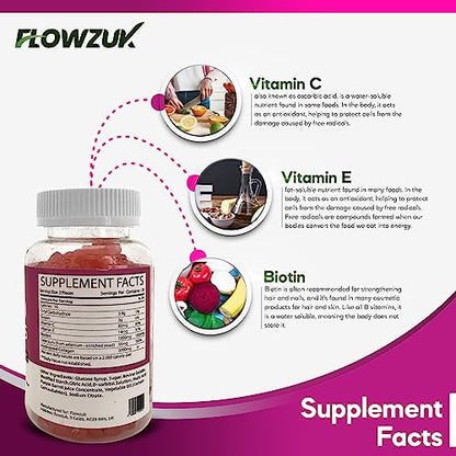 Collagen Gummies High Strength with Biotin Vitamin C & E - Flowzuk - Anti Aging, Hair Growth