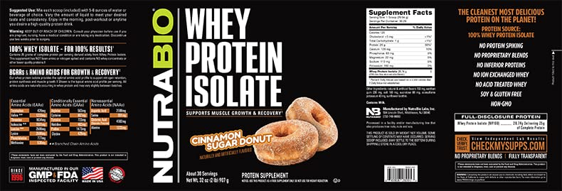 NutraBio Whey Protein Isolate Supplement - 25g of Protein Per Scoop with Complete