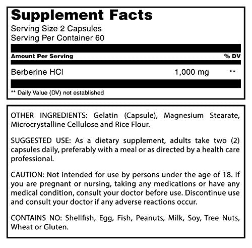Amazing Formulas Berberine 1000mg Per Serving 120 Capsules Supplement - Non GMO
