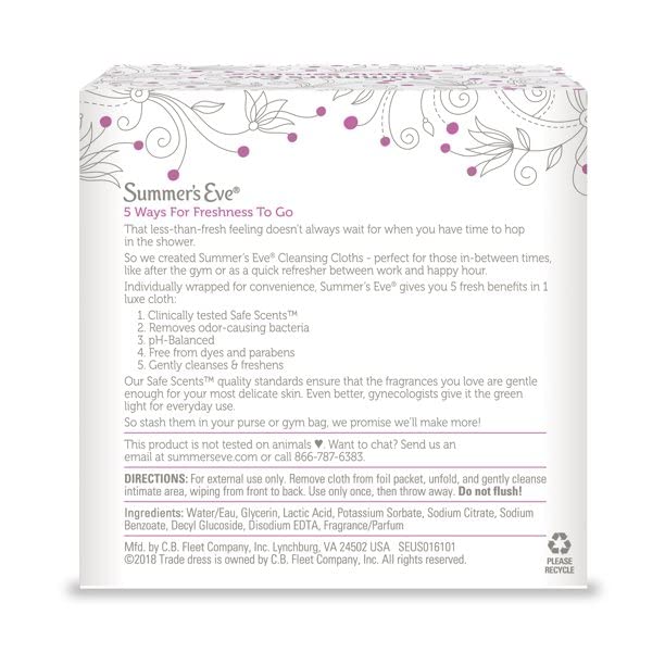 Summer's Eve Feminine Cleansing Cloths - Sensitive Skin - 16 Each - Pack of 2