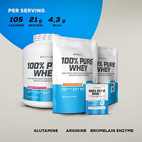 BioTechUSA 100% Pure Whey - Protein Powder with BCAA and Glutamine - Gluten-Free, Palm Oil Free
