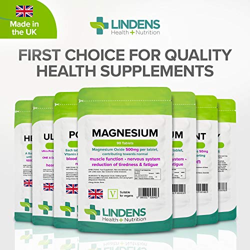 Lindens 500mg Magnesium Tablets - 90s 1-a-Day - Made in The UK - Tiredness, Muscle
