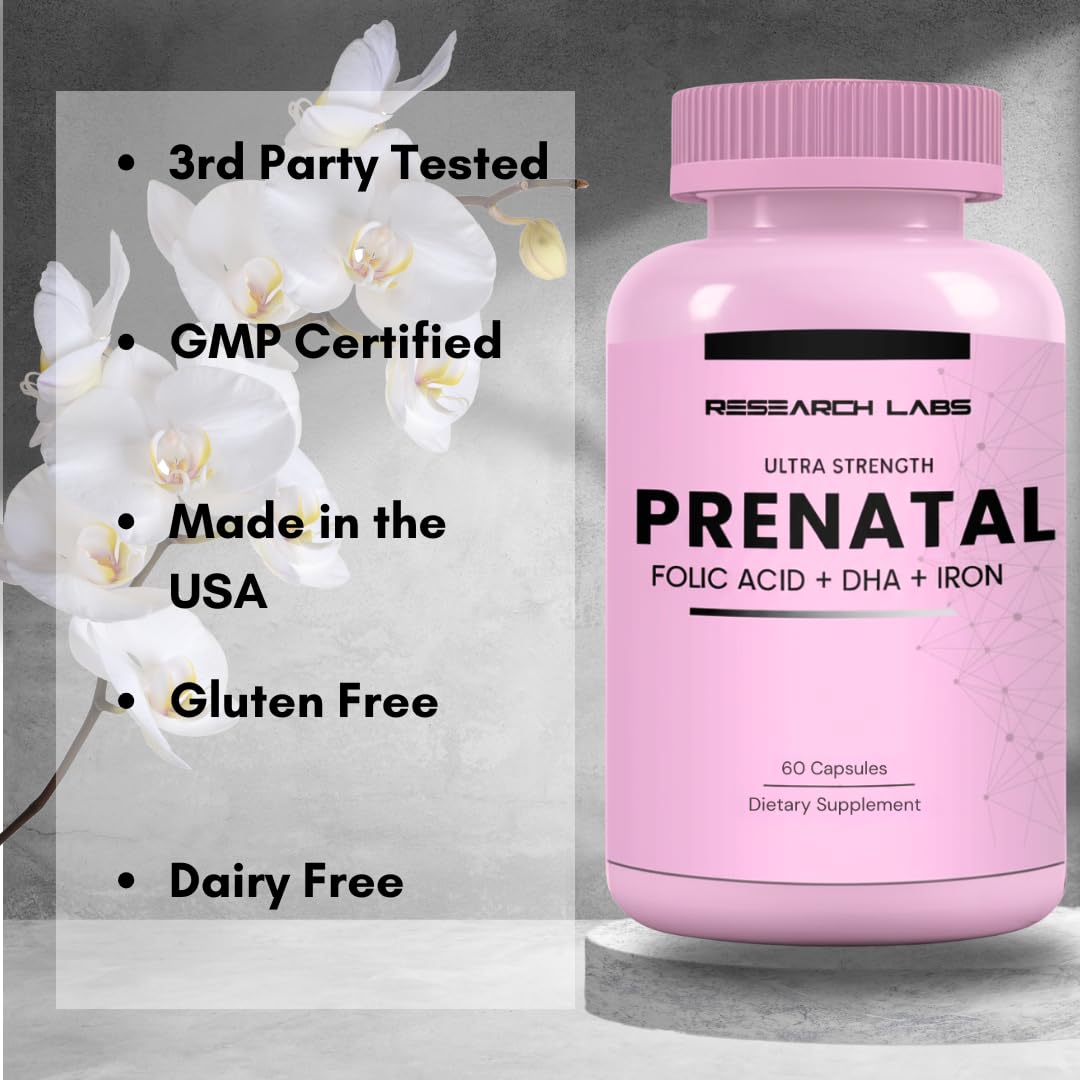 Research Labs Prenatal Vitamins for Women 2 Fer 1 Ad: 6X More Bioavailable Methylated Folate Folic Acid MTHF 5 - Supports Brain Development, Healthy Growth