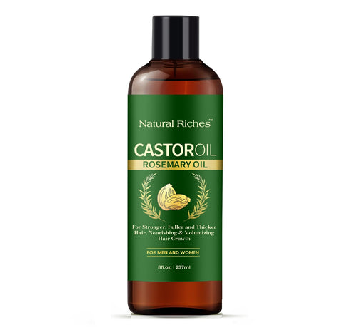 Natural Riches Castor Oil with Rosemary, 8 fl oz - Organic Blend for Thicker, Fuller Hair Growth - Premium Grade Hair Treatment.