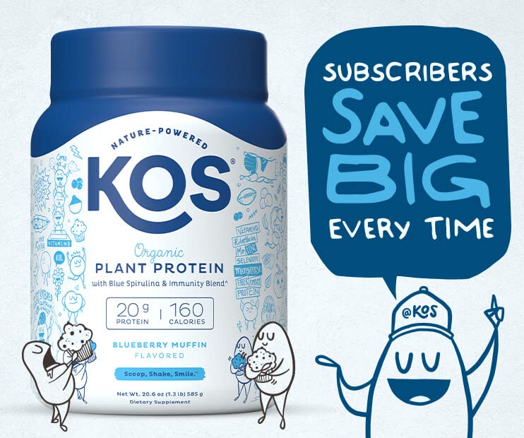 KOS Plant Based Protein Powder, Blueberry Muffin - Organic Pea Protein Superfood
