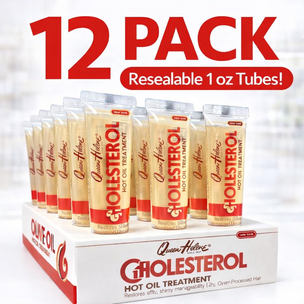 Queen Helene Cholesterol Hot Oil Treatment for Dry, Over-Processed Hair, Restores Soft, Shiny Manageability,1 FL OZ Tube - 12 Count