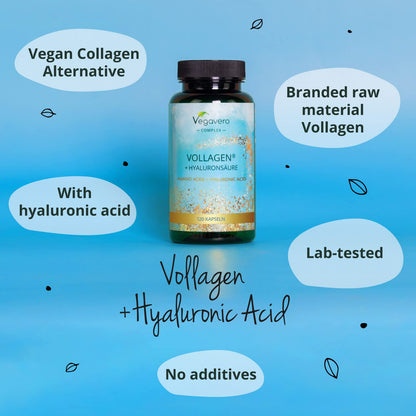 Vegavero Vegan Collagen Complex + Hyaluronic Acid - NO Additives - Vegan Collagen Powder Vollagen - Essential Amino Acids - 120 Capsules