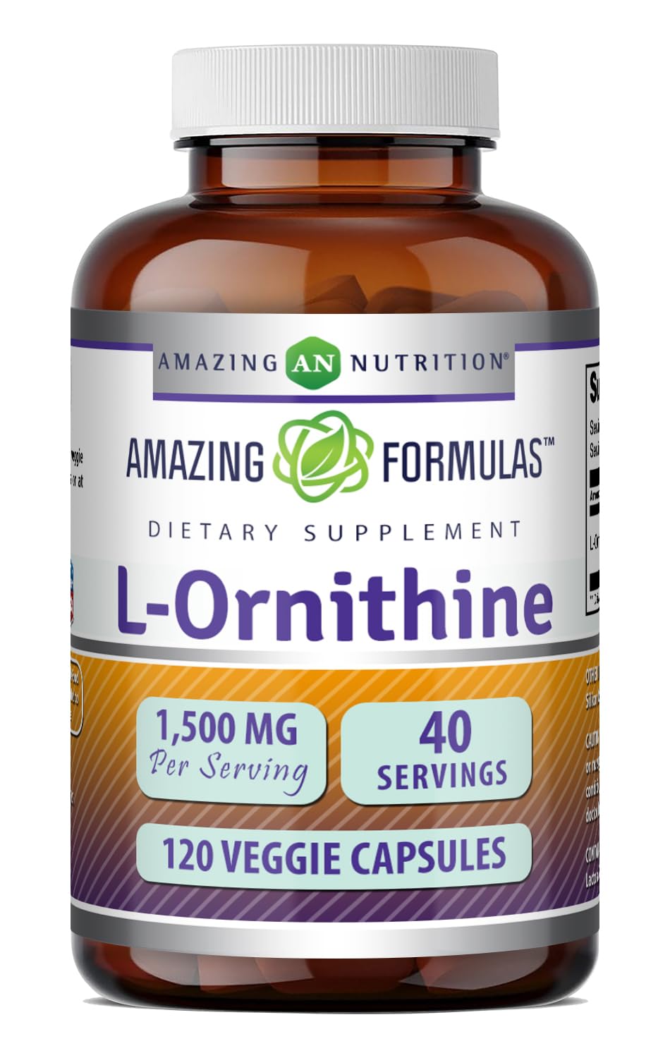 Amazing Formulas L-Ornithine 1500 Mg Per Serving Veggie Capsules Supplement - Non-GMO - Gluten Free - Made in USA (120 Count)