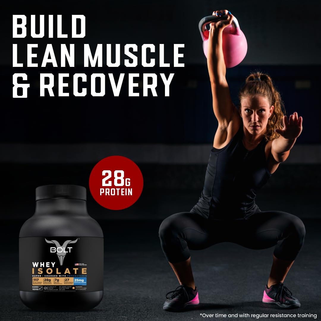 Bolt Nutrition Whey Isolate Protein Powder - with Superfood Phycocyanin - Muscle Strength