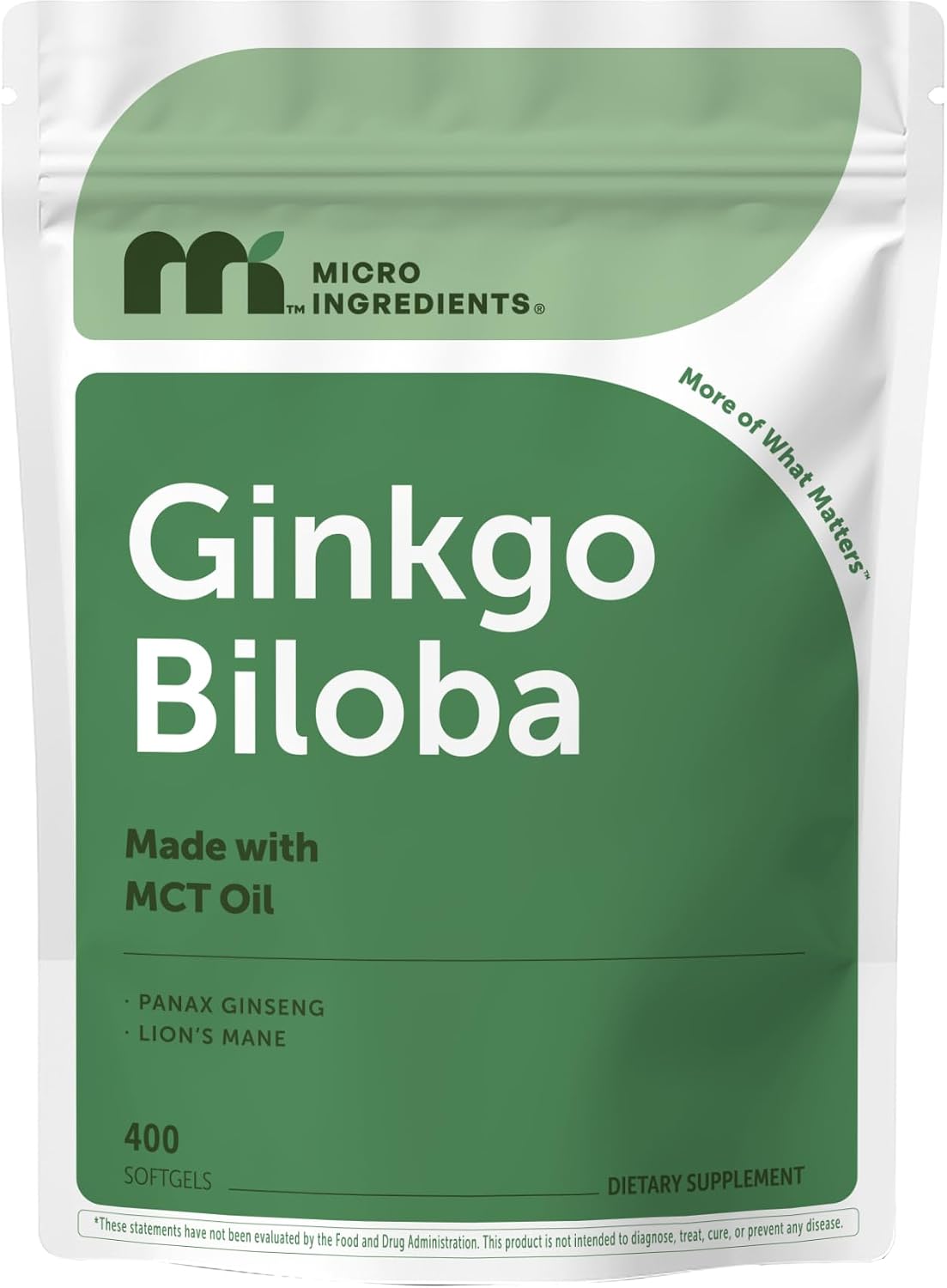 Micro Ingredients Ginkgo Biloba 120 mg Per Serving, 400 Softgels - 3-in-1 with Panax Ginseng & Lion’s Mane - Herbal Mushroom Blend - Made with MCT Oil - Non-GMO