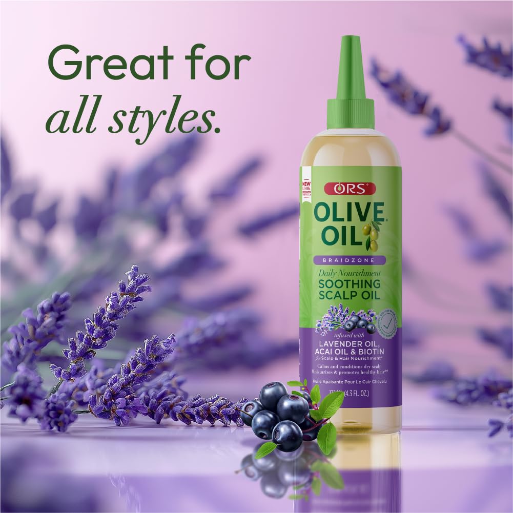 ORS Olive Oil Braidzone Soothing Scalp Oil with Lavender, Acai & Biotin for Nourishment 4.3 oz (Pack of 3)
