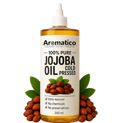 Aromatico Cold Pressed Jojoba Oil - 7 Fl Oz - Natural Hair, Face & Body Oil - Lightweight Moisturizing Carrier Oil for Dry Scalp, Skin Care, Beard, Cuticles & Massage