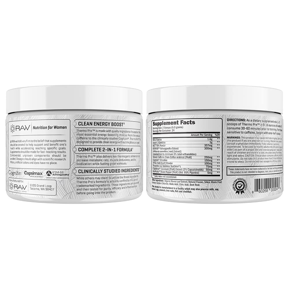 RAW Synergies Pre Workout Thermogenic Fat Burner Powder for Women and Men