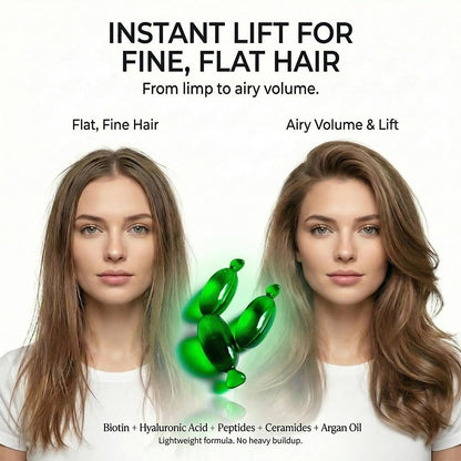 BODYDENSE Volumizing Hair Serum Capsules - Leave-In Hair Serum for Fine, Limp & Fragile Hair - Argan Oil, Peptides & Ceramides - Body, Shine & Heat Protection - Vegan, Mineral Oil Free - 15 Capsules