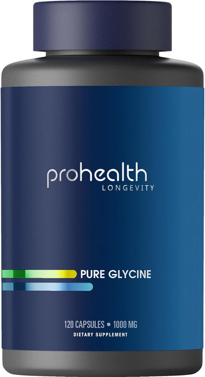 ProHealth Pure Glycine, 1000 mg Per Capsule - Promotes Restful Sleep & Morning Wakefulness, Supports Relaxation - Clinically Studied - Third-Party Tested - 120 Capsules