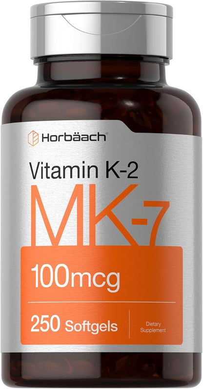 Horbäach Vitamin K2 MK7 100mcg - 250 Softgels - Non-GMO, Gluten Free Supplement