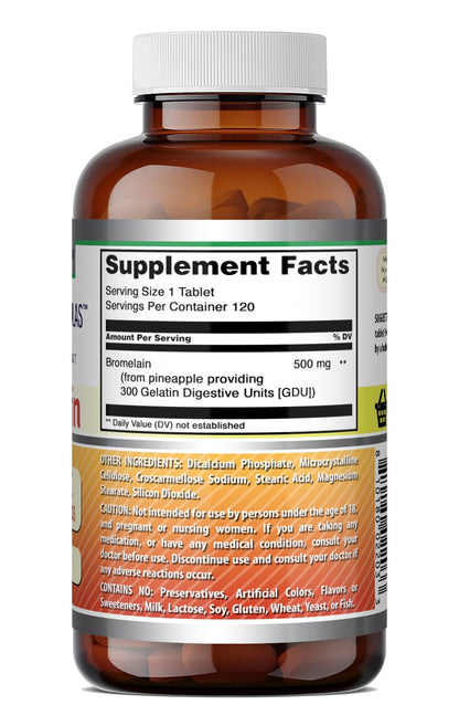 Amazing Formulas Bromelain 500 Mg - Tablets Supplement - Non-GMO - Gluten-Free - Made in USA (Pack of 1 - 240 Count)
