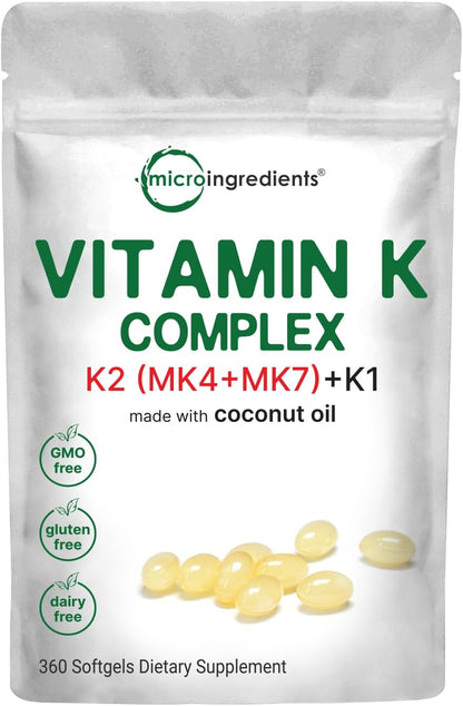Micro Ingredients Super Vitamin K Complex (K2 MK7 + MK4 & K1) & Vitamin D3 5,000 IU Bundle Pack - Easily Absorbed K Vitamins, Active Menaquinone Complex - Vitamin D as Cholecalciferol