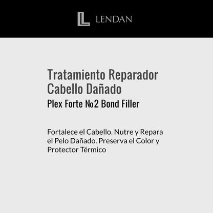 Lendan - Damaged Hair Repair Treatment - Plex Forte Nº2 Bond Filler - 200 ml - Strengthens Hair - Nourishes and Repairs Damaged Hair - Preserves Color Longer - Heat Protector