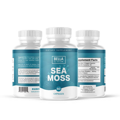 Bella All Natural Sea Moss Vitamins - Pure Sea Moss - Irish Sea Moss, 60 Capsules