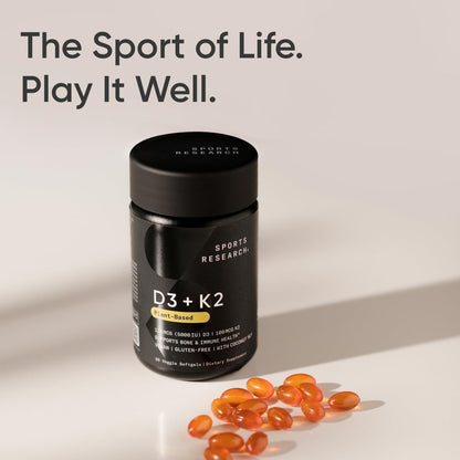 Sports Research Vegan Vitamin D3 + K2 Supplement with Organic Coconut Oil - 5000iu