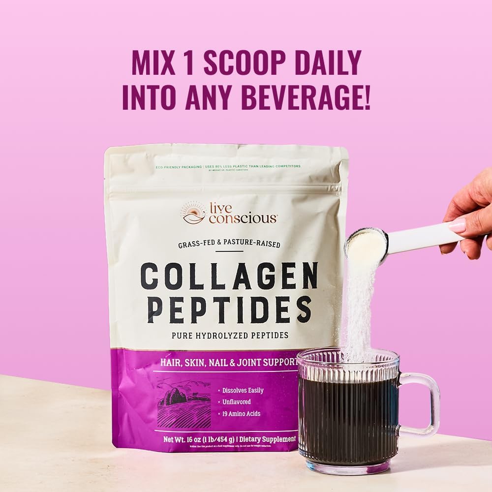 Live Conscious Collagen Peptides Flavor Bundle - Unflavored, Chocolate, Peach Mango Flavored Collagen Powder - Hair, Skin, Nail, & Joint Support - Type I & III Collagen Supplements for Women & Men