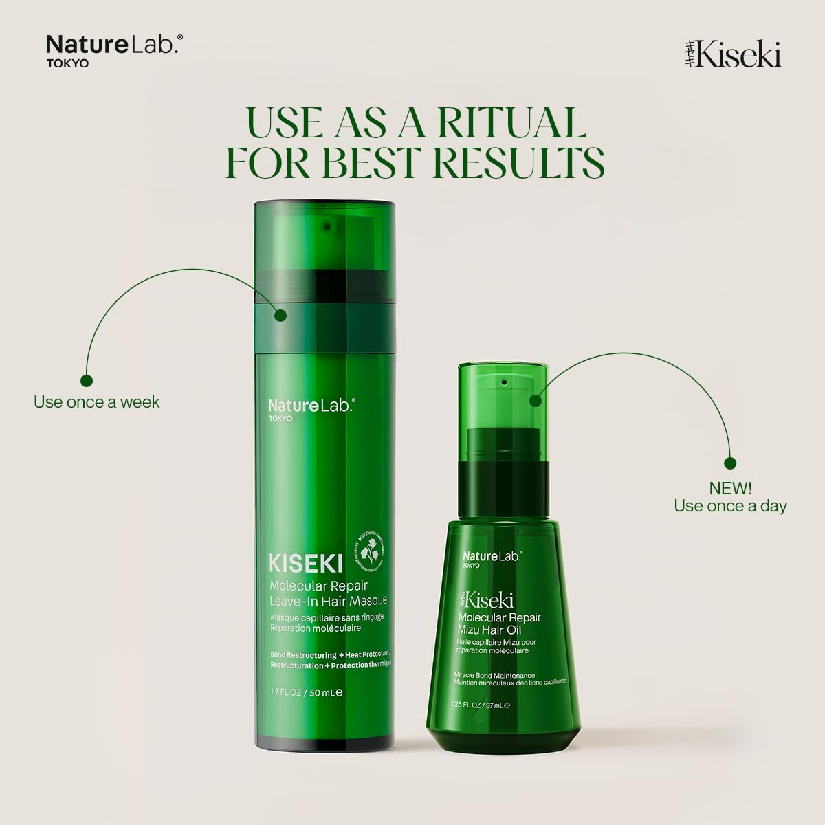 NatureLab.TOKYO Kiseki Molecular Repair Mizu Hair Oil: Weightless Hydrating Hair Serum-Oil - Smooths & Shines Like Glass, Reduces Frizz, Seals Split Ends, Improves Texture, 1.25 oz