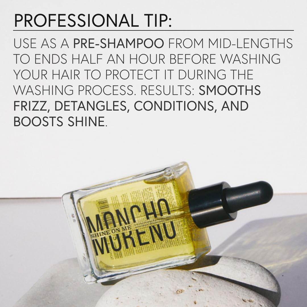 MONCHO MORENO Shine On Me - Anti-Frizz Hair Oil with Argan Oil & Vitamin E, Nourishing and Repairing Serum for Dry, Damaged & Frizzy Hair, Adds Softness and Shine (1.7 Fl Oz)