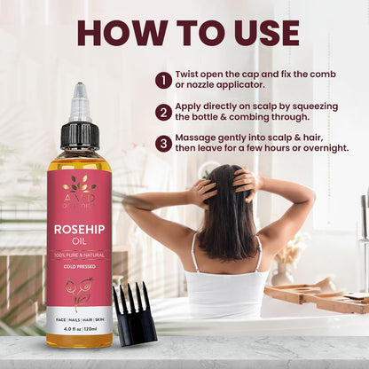 AVD ORGANICS Rosehip Oil for Face 120ml - 100% Pure, Cold-Pressed Huile de Rose Musquée - Rose hip Oil for Face, Skin, Hair, Scalp & Nails - Moisturizing for Daily Use (4.05 fl oz)